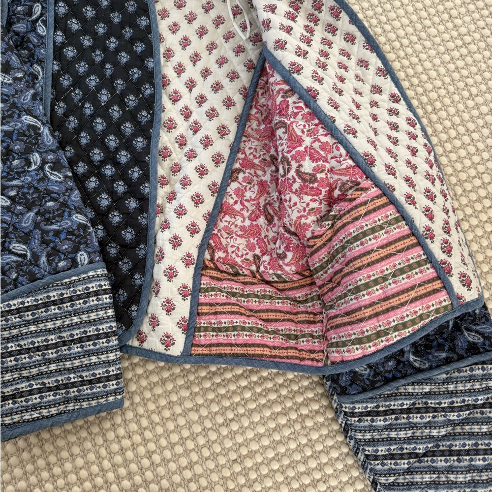 Blue Patterned Quilted Jacket - Picture 3 of 7